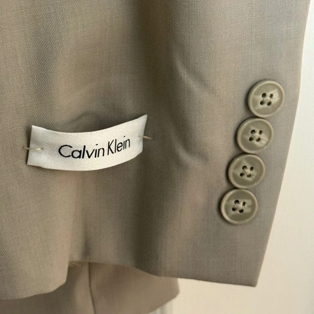 Calvin Klein Suit Jacket Mens 46S Tan Solid Slim Fit 100% Wool Two‎ Button NEW